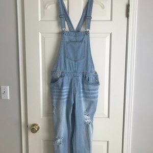 👖 Love Tree DISTRESSED Light Wash Long Jean OVERALLS 👖